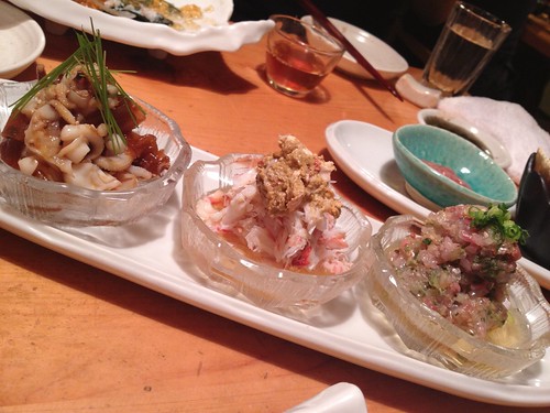 お店お任せの珍味たち。@すし屋魚真 下北沢店