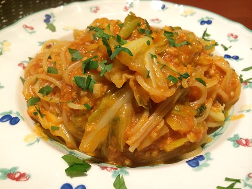 白身魚のラグー春キャベツとトマトソースのスパゲティ@アリエッタ